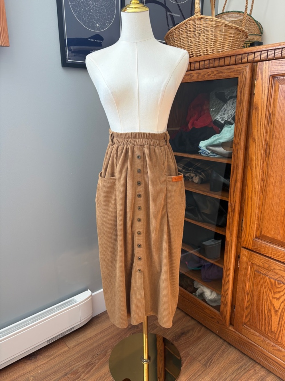 ✨3/$20✨ Camel Brown Corduroy Button Front Midi Skirt